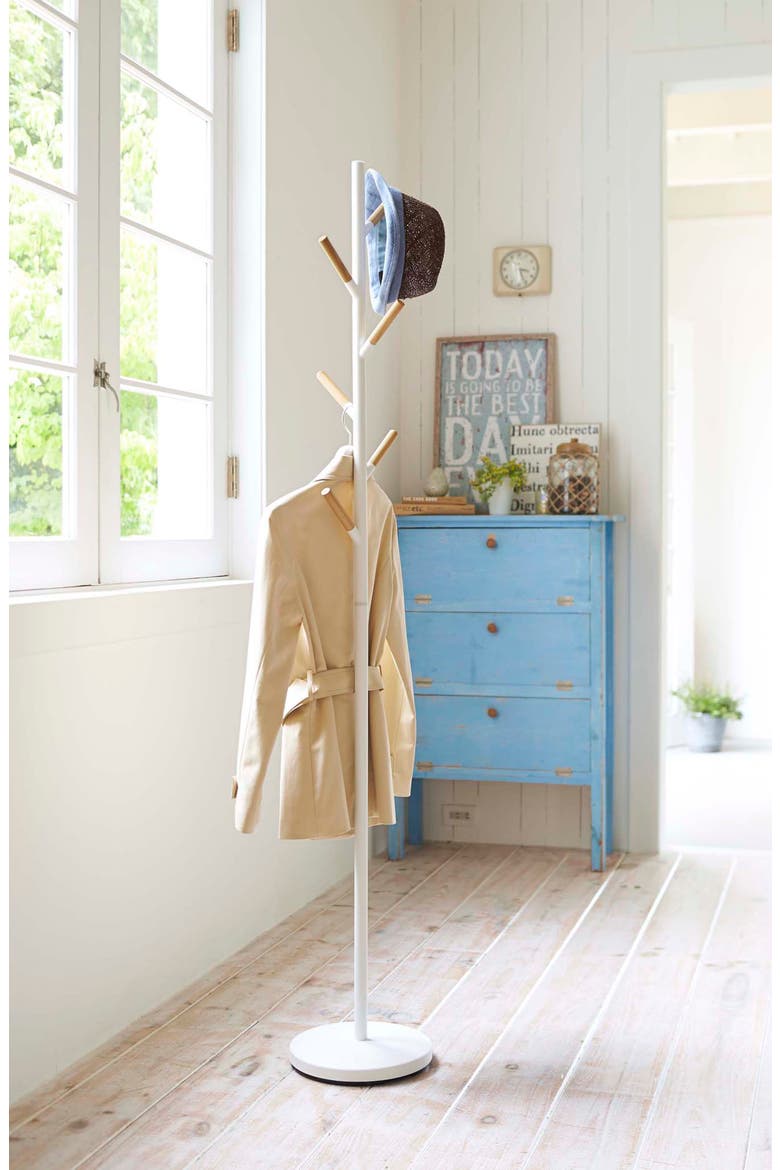 Wood Tipped Steel Coat Rack, Alternate, color, WHITE