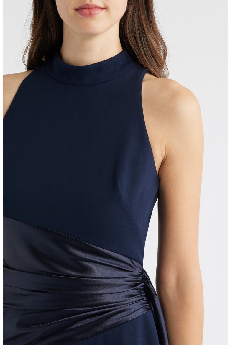 Mixed Media High Neck Cocktail Sheath Dress, Alternate, color, NAVY