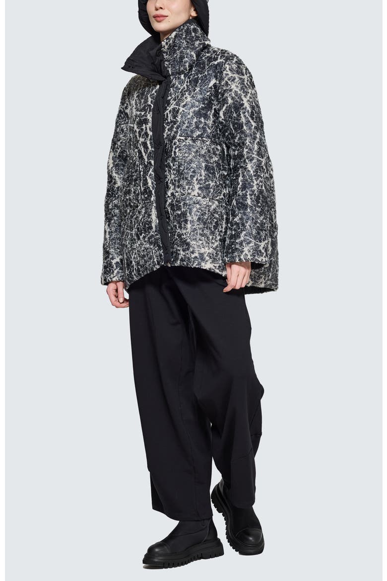 Elva Textured Coat & Hat, Alternate, color, Ecru Black