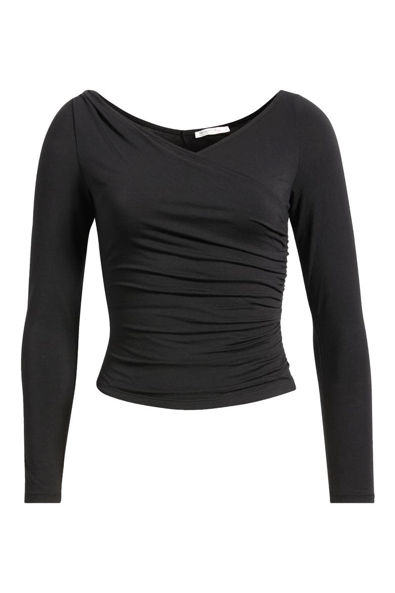 That's a Faux Wrap Ruched Crop Top, Alternate, color, BLACK