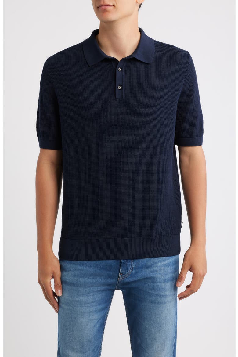 Lancio Solid Cotton Waffle Polo Sweater, Main, color, DARK BLUE