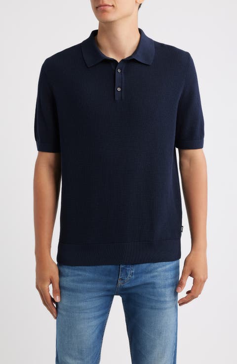 Lancio Solid Cotton Waffle Polo Sweater