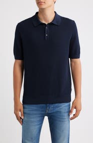 BOSS Lancio Solid Cotton Waffle Polo Sweater