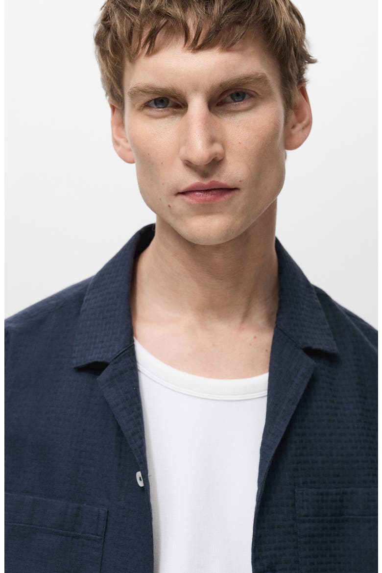 Textured Cotton Bowling Shirt, Alternate, color, DARK NAVY
