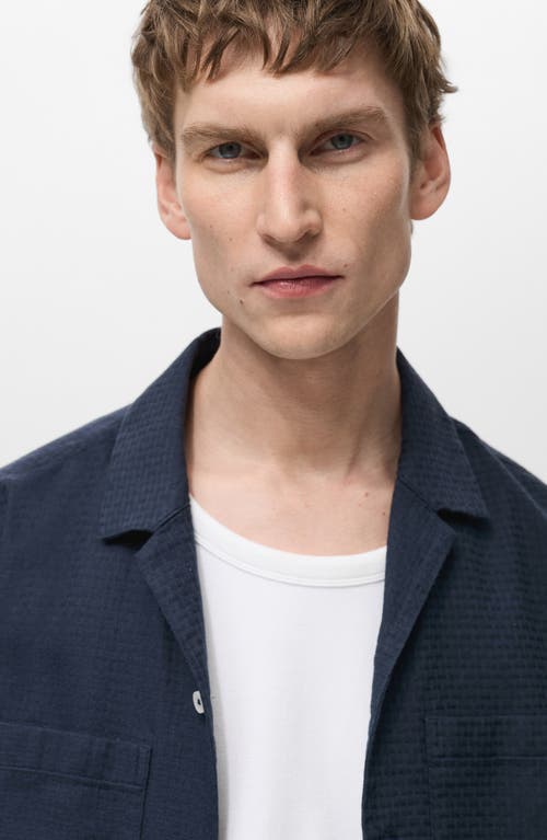Mango Textured Cotton Bowling Shirt In Blue