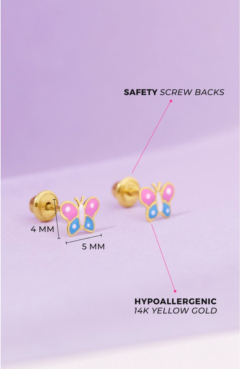 In Season Jewelry 14k Two Tone Colorful Butterfly Earrings, Alternate, color, Pink