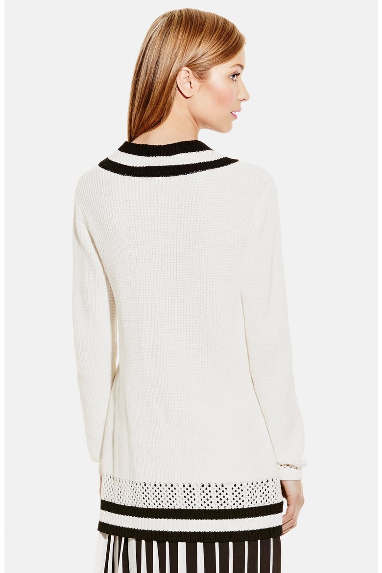 Border Stripe V-Neck Sweater, Alternate, color, NEW IVORY