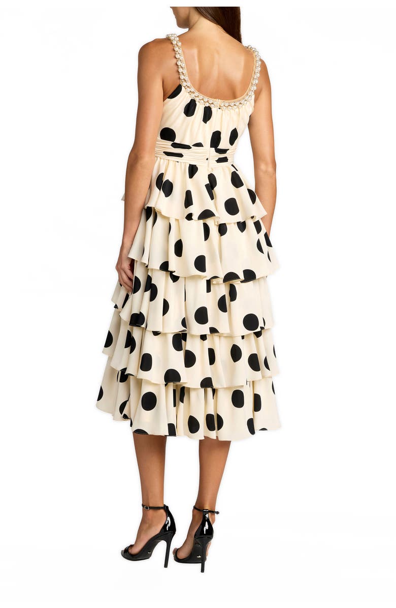 Mac Duggal Polka Dot Charmeuse Scoop Neck Ruffle Midi Dress, Alternate, color, Black Ivory
