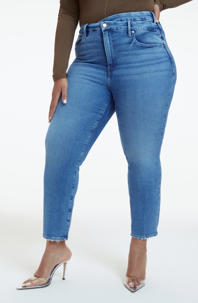 Good American Good Classic Crossover High Waist Jeans, Alternate, color, Indigo268