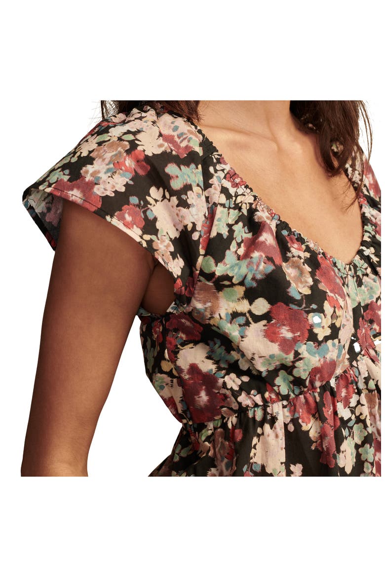 Puff Sleeve Cutout Babydoll Top, Alternate, color, BLACK MULTI