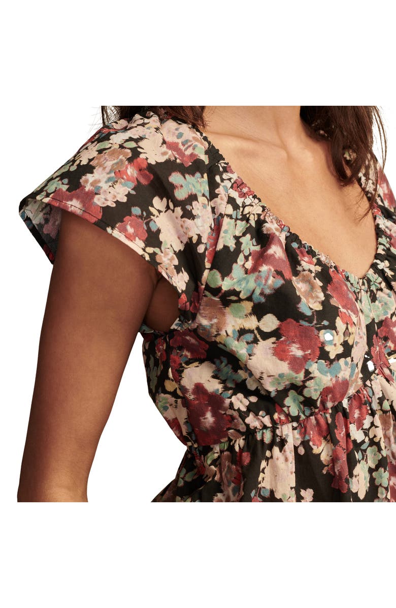 Lucky Brand Puff Sleeve Cutout Babydoll Top, Alternate, color, 