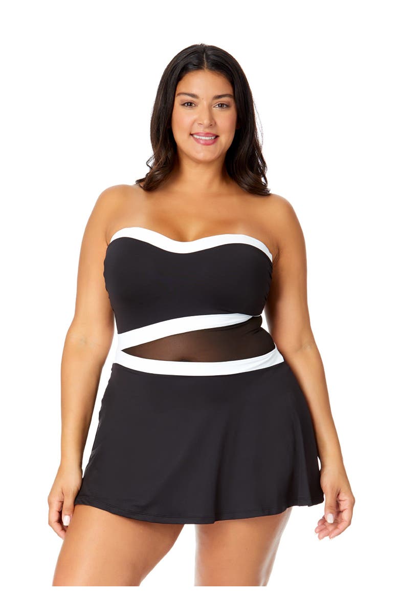 Anne Cole Plus Women's Plus Mesh Around Paneled Strapless Mesh Swim Dress, Main, color, Black