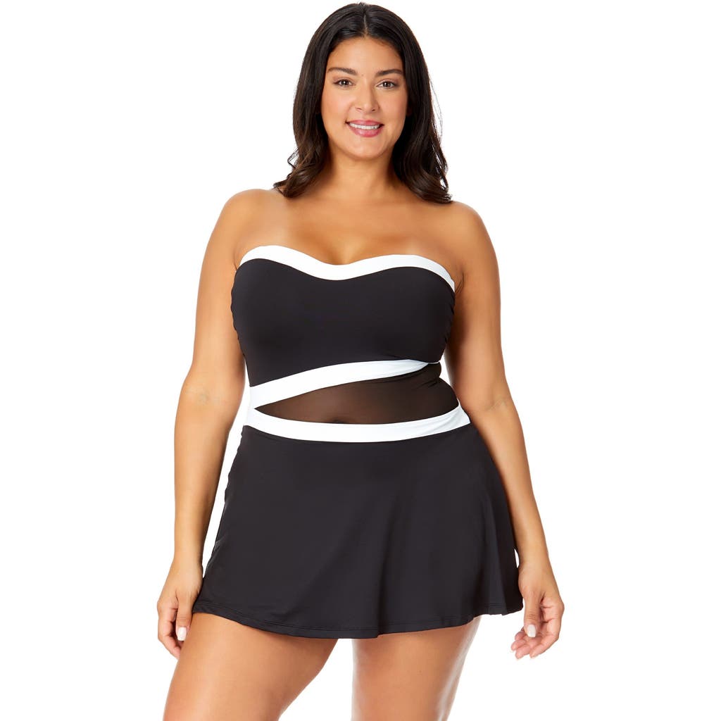 Anne Cole Plus Plus Mesh Around Paneled Strapless Mesh Swim Dress In Black