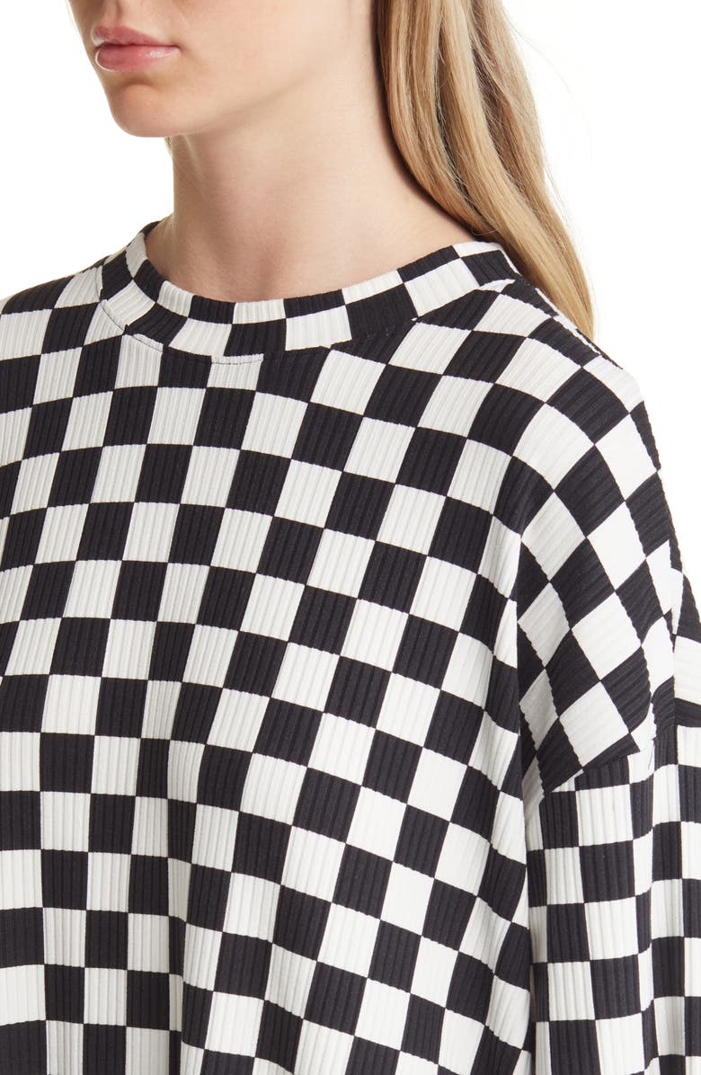 Dressed in Lala Lex Ribbed Oversize T-Shirt & High Waist Crop Pants Set, Alternate, color, Black / White Check