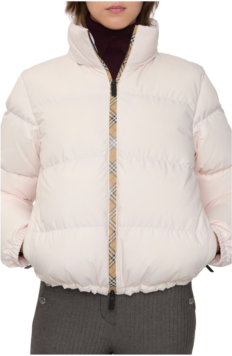 Burberry Check Trim Ambleside Puffer Jacket, Main, color, Flora Pink