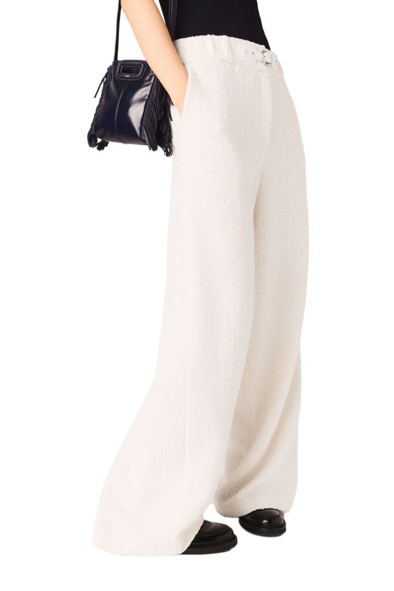 Wide-leg tweed trousers, Main, color, Ecru