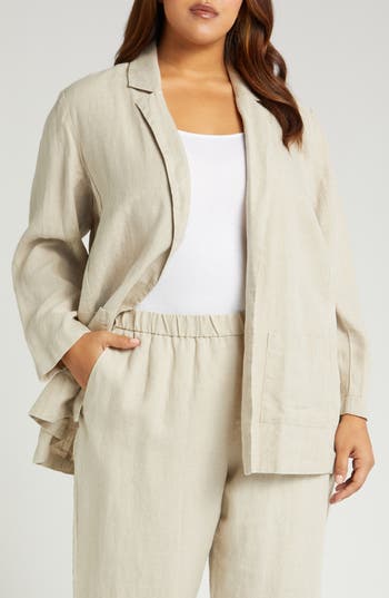 Shop Eileen Fisher Notch Collar Organic Linen Open Front Blazer In Undyed Natural