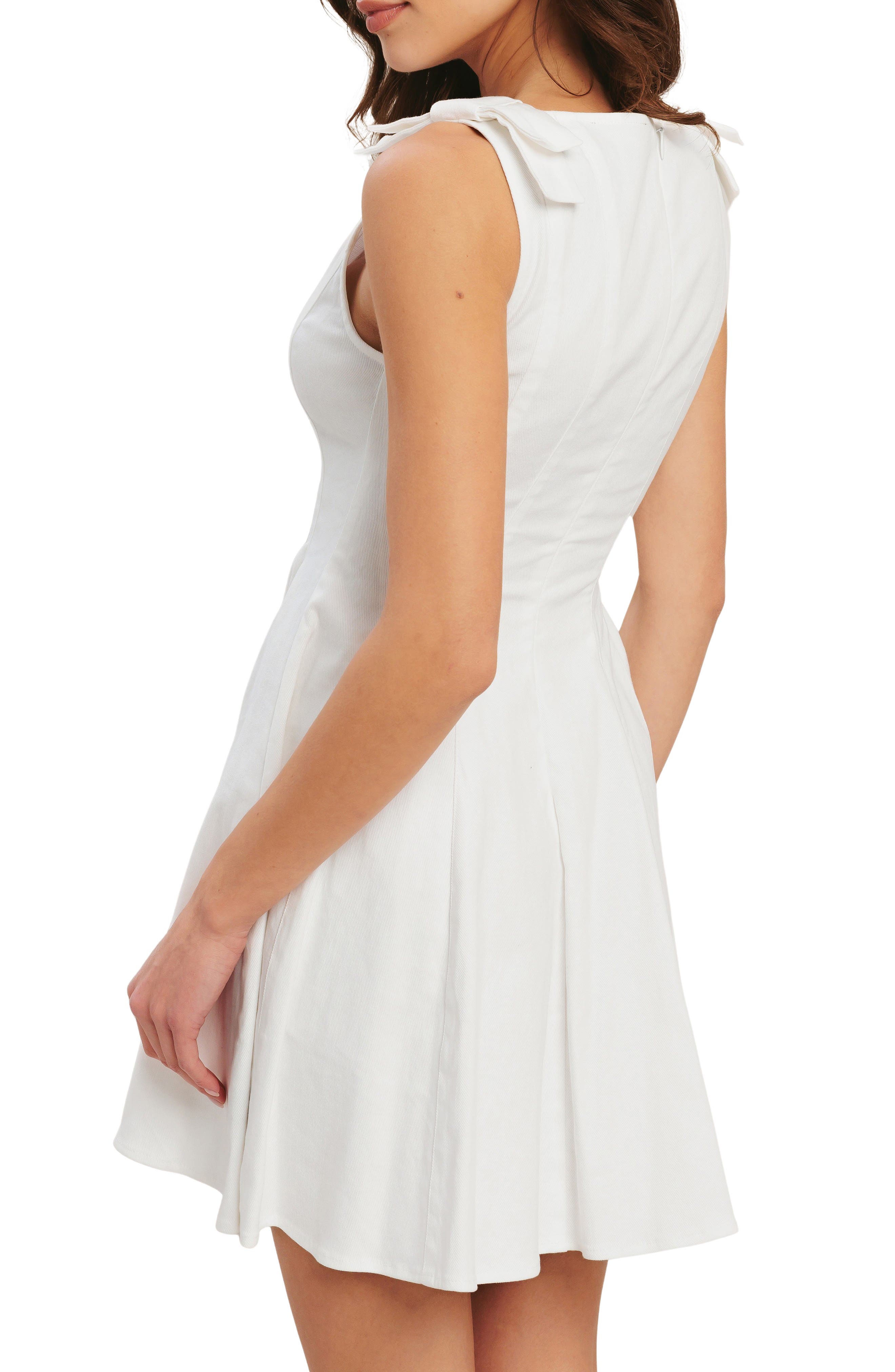 Bow Sleeveless Denim Fit & Flare Minidress - image 2