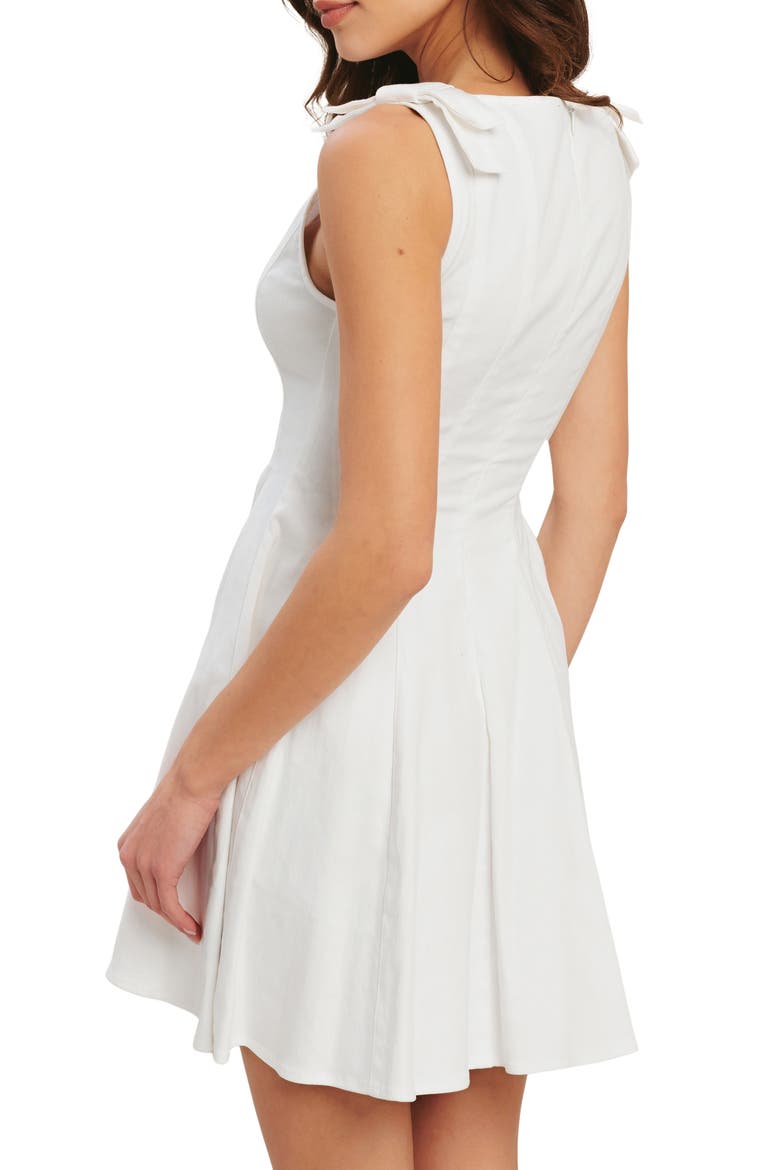 Bow Sleeveless Denim Fit & Flare Minidress, Alternate, color, WHITE DENIM