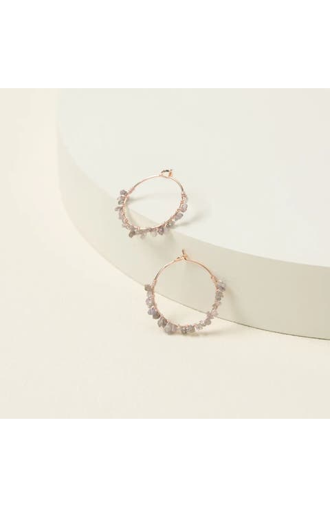 Pink Rough Diamond Hoop Earrings by Ariana Ost