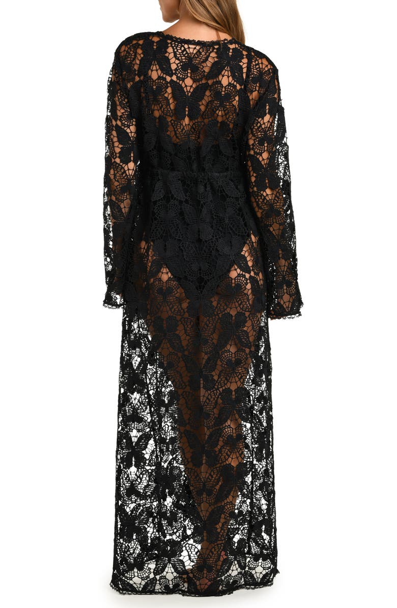 L'AGENCE Butterfly Long Sleeve Cover-Up, Alternate, color, Black