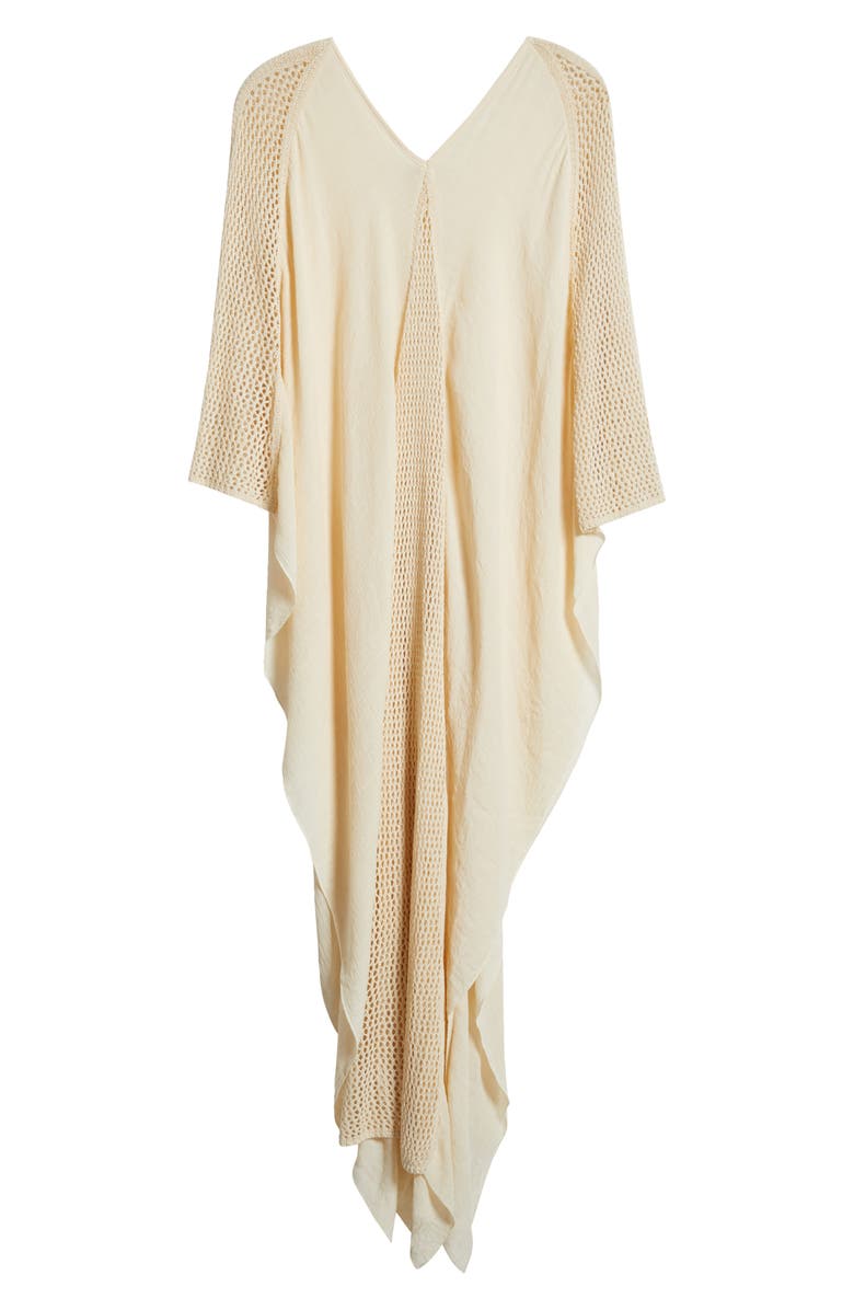 Elan Open Stitch Detail Cover-Up Caftan Dress, Alternate, color, Natural