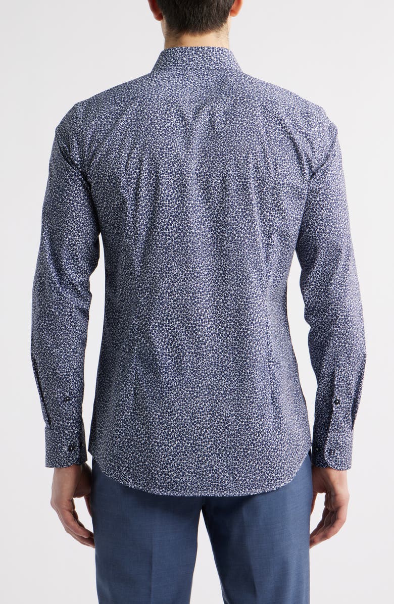 BOSS Hank Kent Slim Fit Floral Stretch Cotton Dress Shirt, Alternate, color, Navy