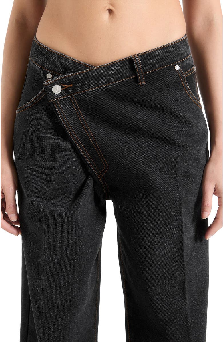 Manière De Voir Astrid Wrapover Denim Wide Leg Jeans, Alternate, color, Black