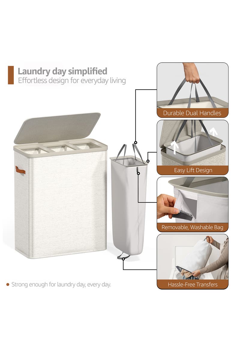 3-Compartment Laundry Basket, Alternate, color, BEIGE