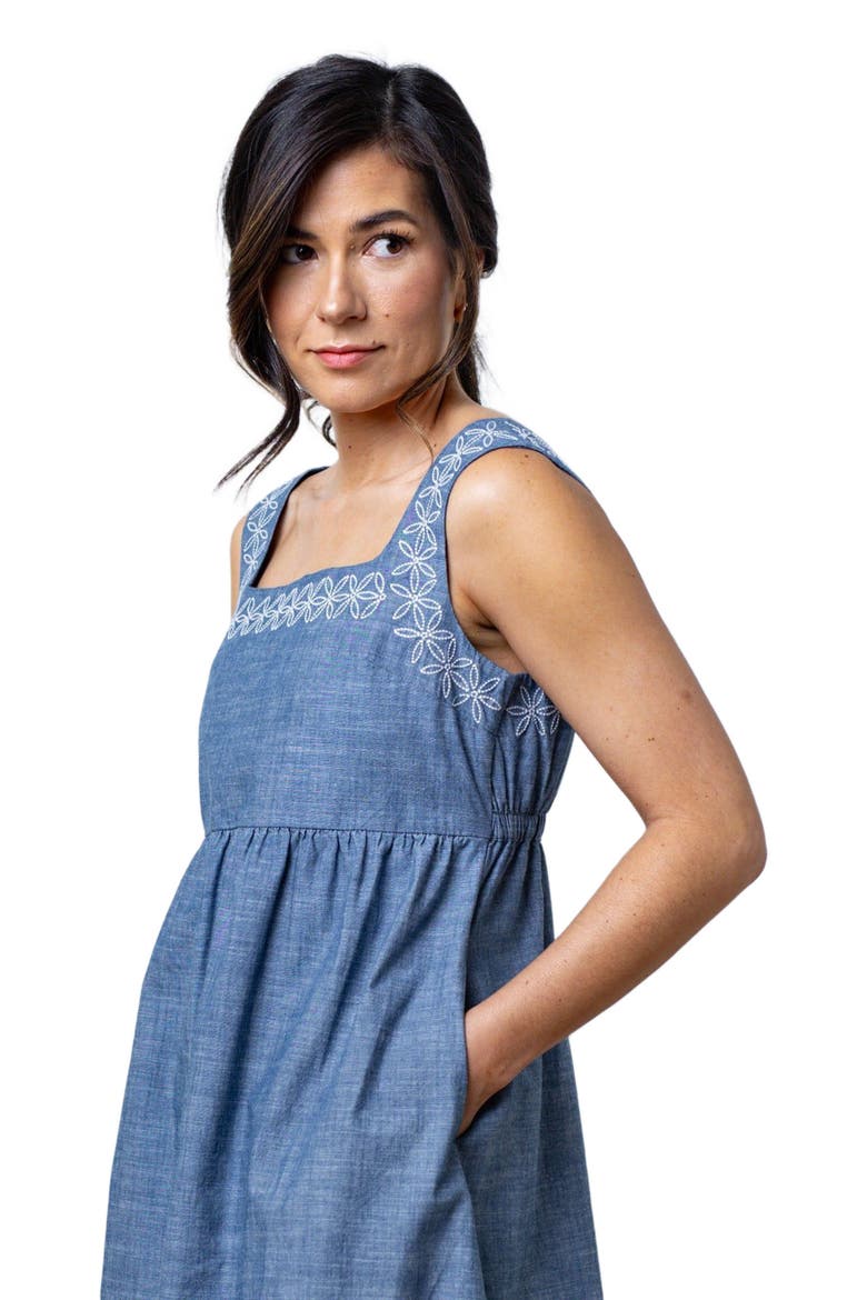 Women's Organic Chambray Dress with Embroidery, Alternate, color, Blue Chambray