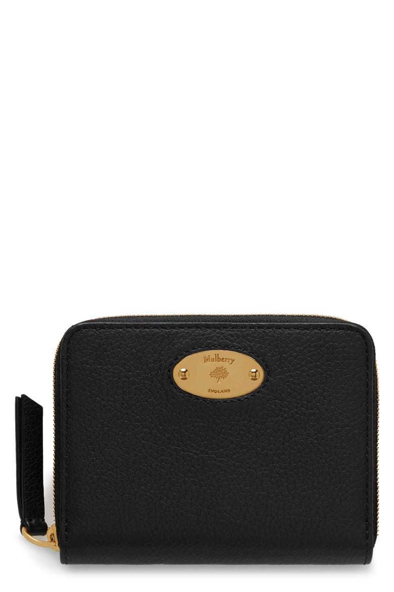 Small Zip Around Leather Wallet, Main, color, BLACK
