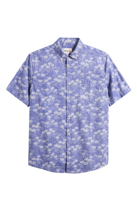 Kyoto Spring Floral Short Sleeve Cotton Blend Button-Down Shirt