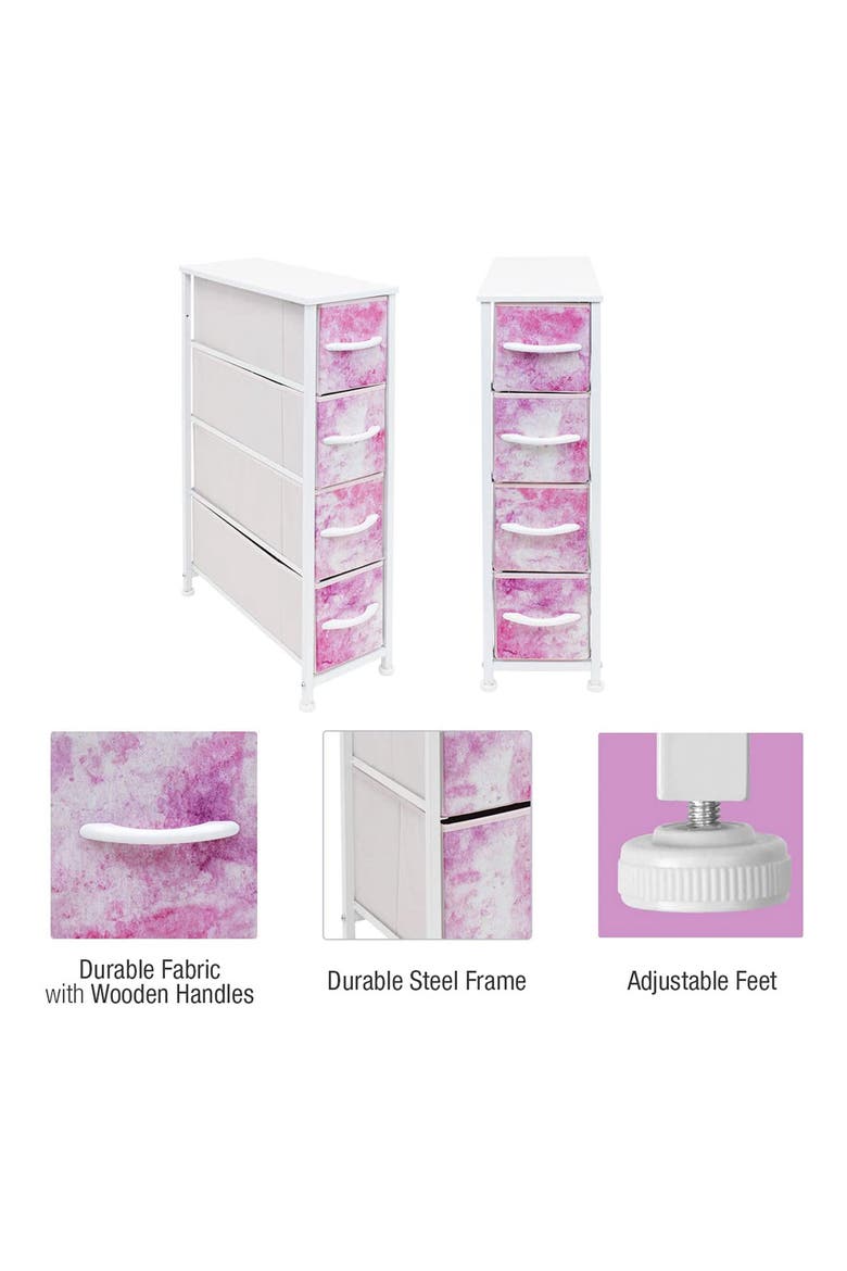 Narrow 4 Drawers Chest Dresser - Tie Dye Pink, Alternate, color, TIE-DYE PINK
