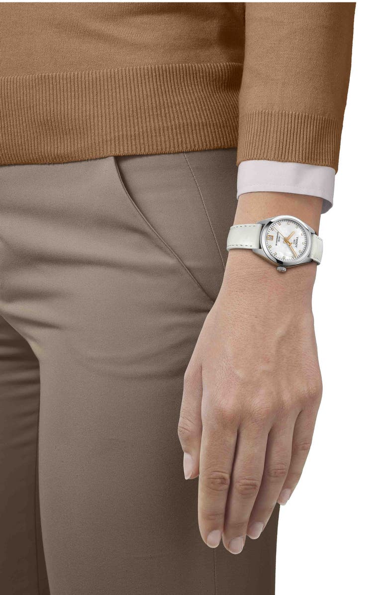 Tissot Women's PR 100 Auto Classic Croc Embossed Leather Strap Watch, 33mm, Alternate, color,