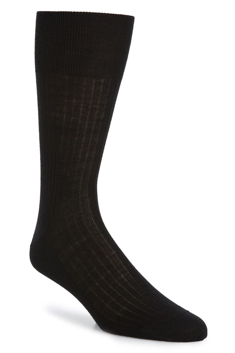 No. 7 Merino Wool Blend Dress Socks, Main, color, BLACK