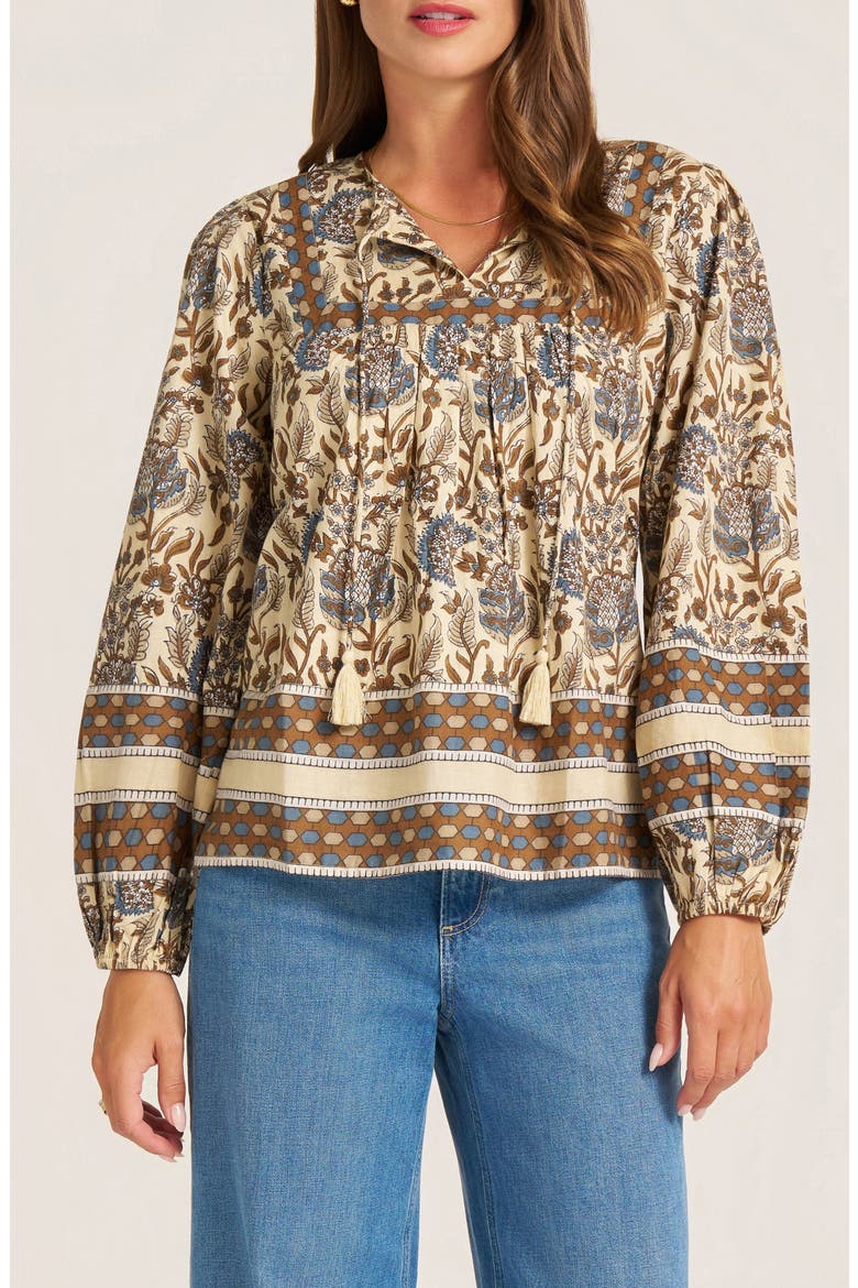 Acacia Floral Cotton Split Neck Top, Main, color, STORM