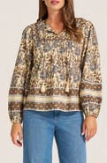 matty m. Acacia Floral Cotton Split Neck Top