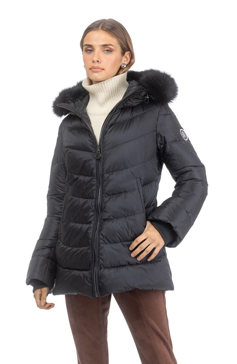 GORSKI Apres-Ski Mid Jacket With Detachable Genuine Shearling Hood Trim, Main, color, Black/Black