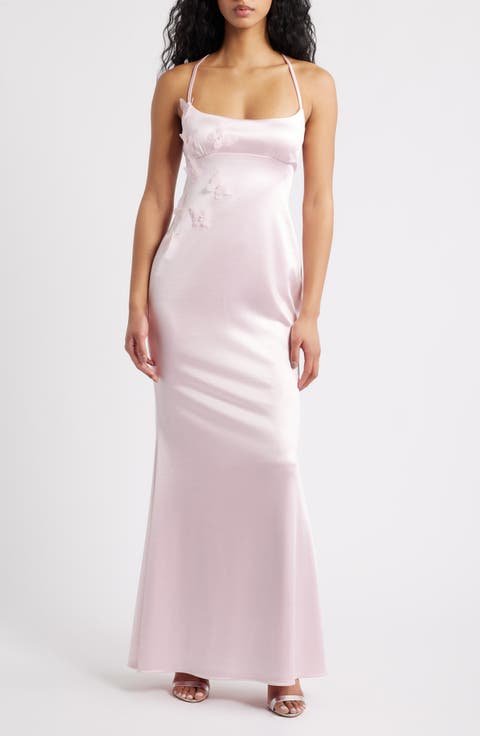 Royale Satin Lace Up Back Gown