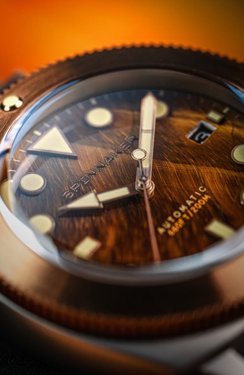 SPINNAKER Hull Titanium Bronze Automatic Lapidary Tiger's Eye Silicone Strap Watch, 42mm, Alternate, color, 