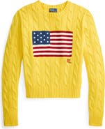 Polo Ralph Lauren Flag Intarsia Cable Stitch Crewneck Sweater