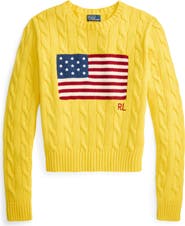 Polo Ralph Lauren Flag Intarsia Cable Stitch Crewneck Sweater