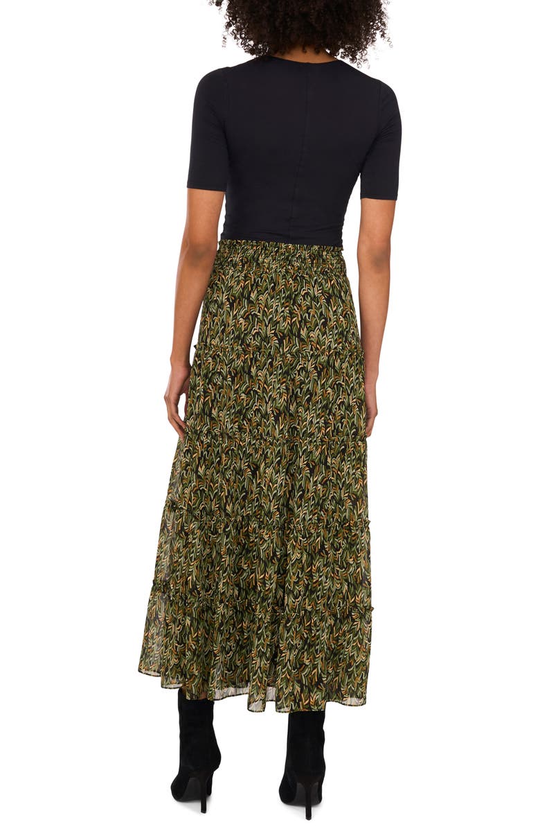 Vince Camuto V-Print Georgette Tiered Skirt, Alternate, color, Rich Black/ Green