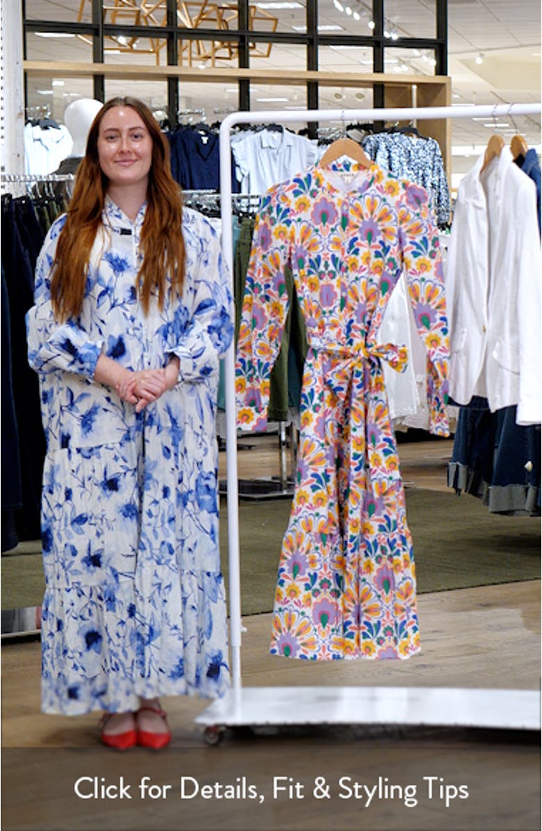 Mia Ruffle Hem Tie Waist Long Sleeve Maxi Shirtdress, sales video thumbnail