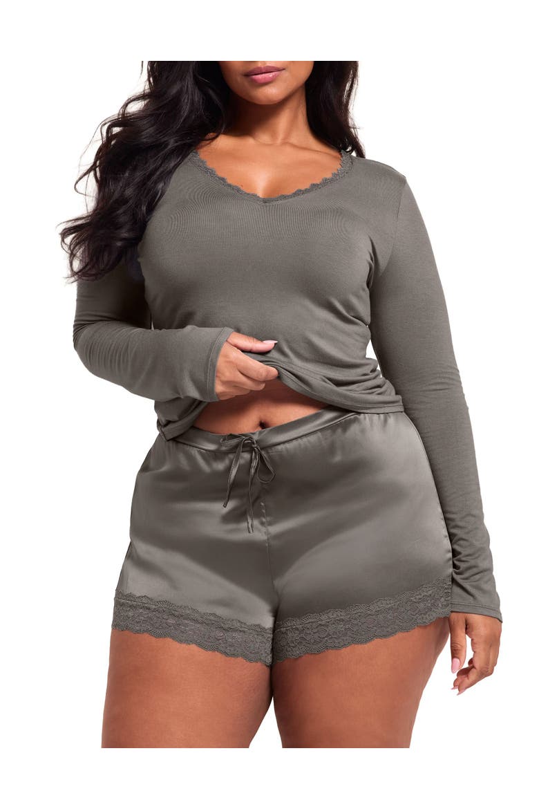Kezha Pajama Long Sleeve Top & Short Set, Alternate, color, Dark grey
