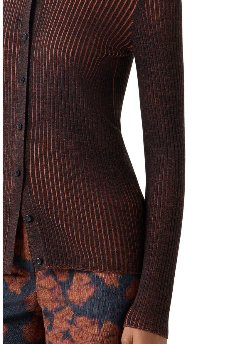 Two Tone Virgin Wool Rib Cardigan, Alternate, color, BLACK-ORANGE