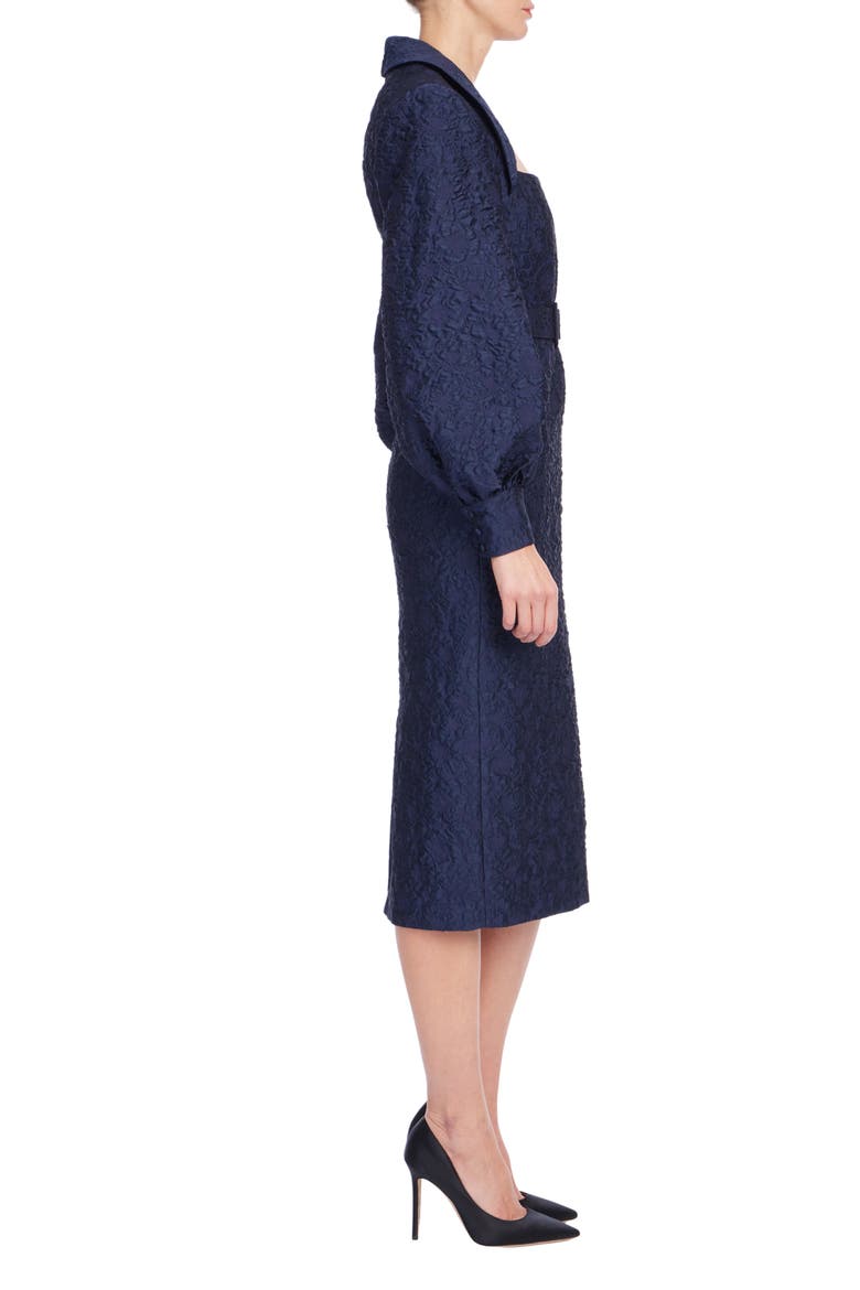 Jacquard Long Balloon Sleeve Cocktail Dress, Alternate, color, NAVY