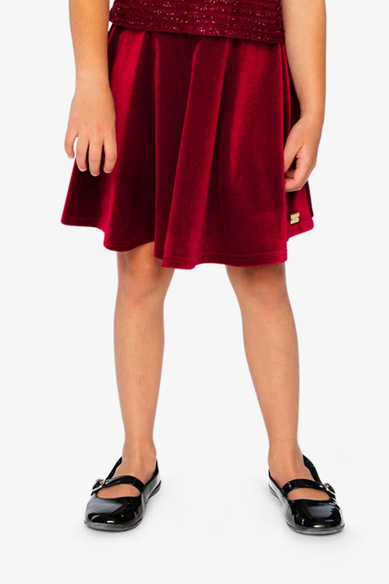 Velvet Elastic Waist Pleated Skirt, Alternate, color, Rouge