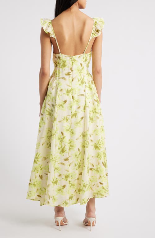 Chelsea28 Flutter Sleeve Maxi Dress In Beige- Green Shadow Bloom