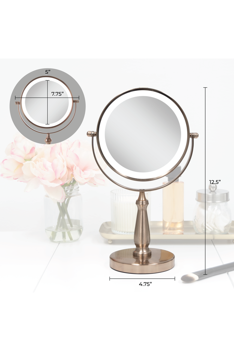 Lighted Makeup Mirror with 8X/1X Magnifications, Alternate, color, Rose Gold